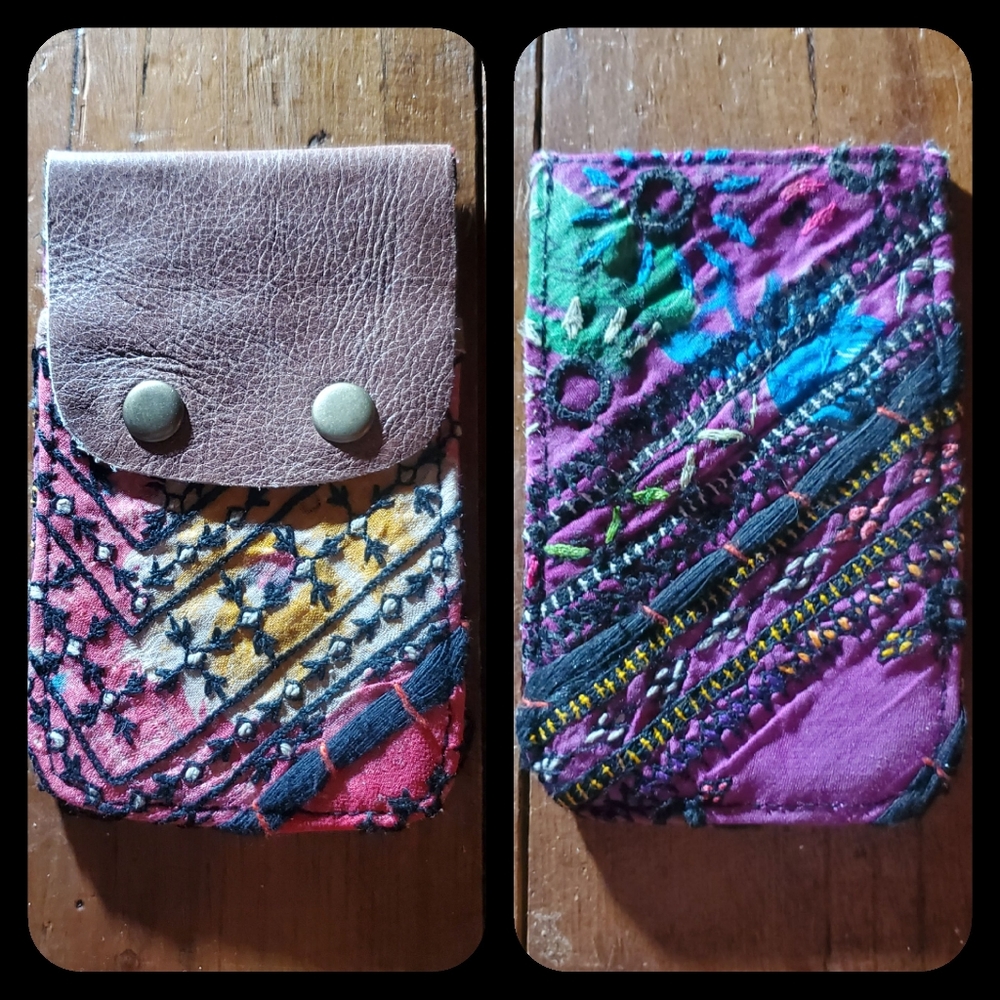 🕺🥂 Free People Boho Embroidered Repurposed vtg banjara hippie Wallet card case